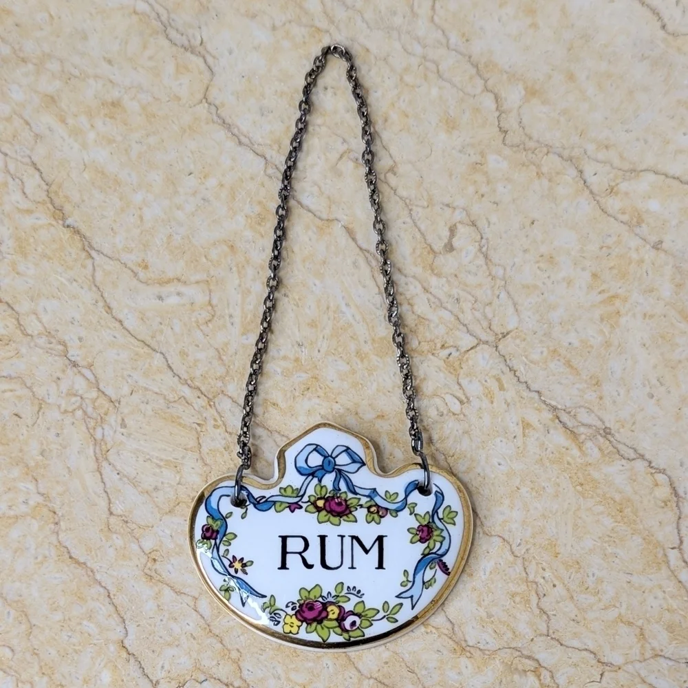 Vintage Coalport Bone China Decanter Rum Tag Label With Chain
